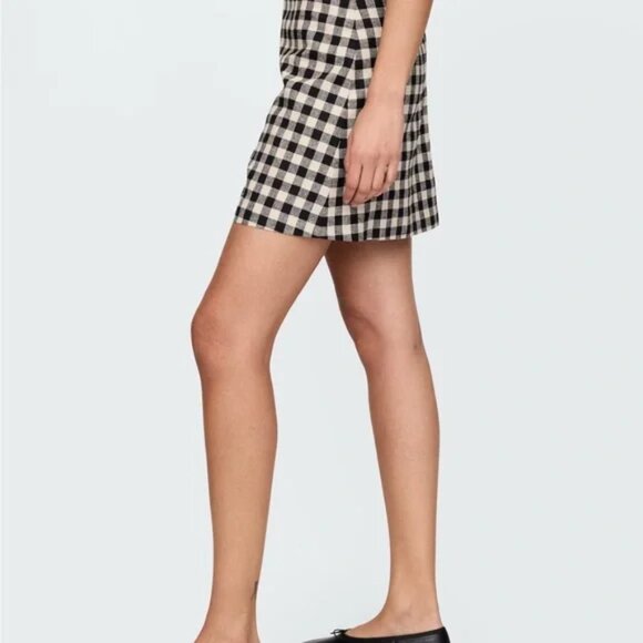 NWT - Gap Linen Blend Mini Skort / Black and Cream Gingham - Picture 3 of 4